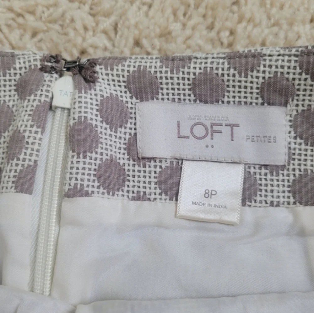 LOFT Petites 8P Polka Dot Mini Skirt Tan Brown Cream Lined Academia Preppy